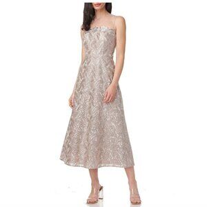 New! JS Collections Rosie Embroidered Midi Tea Length Cocktail Scallop Dress‎